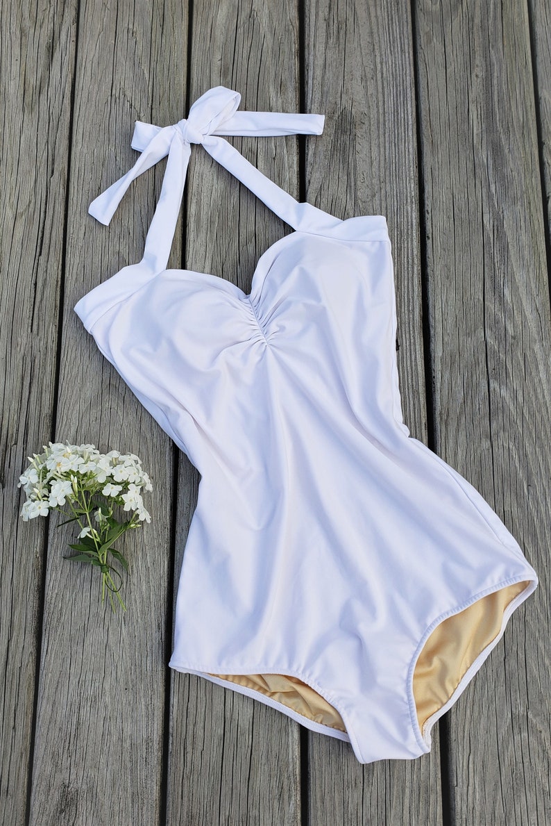 Classic retro one piece in solid white image 1