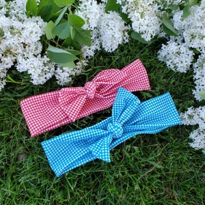 Gingham hand ties head wrap - Red or Blue