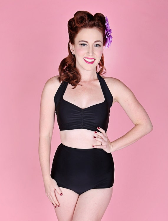 Clásico Negro Mujer Retro Pin Bikini de cintura alta Traje Etsy España