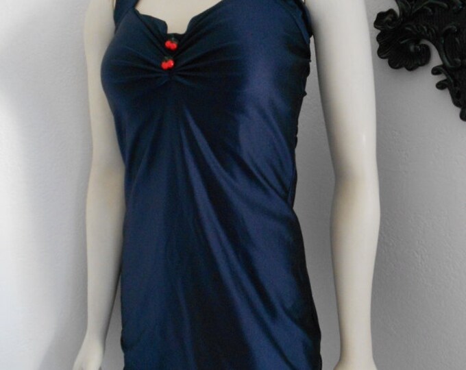 Navy and Cherries Two Piece Swim Dress Retro Pinup Swimsuit Etsy