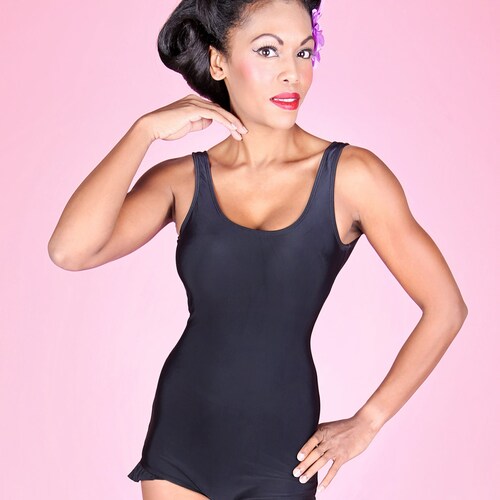 Classic Black Womens One Piece Retro Pinup Swimsuit With Etsy