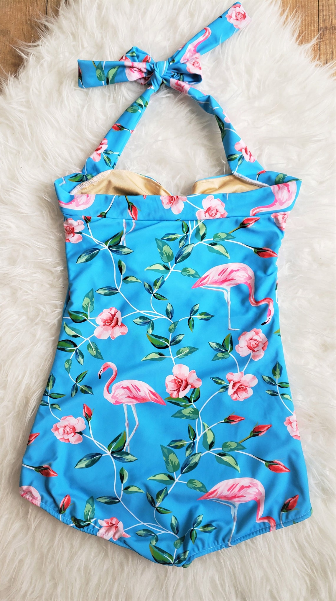 Spring Dream Pink Flamingo & Floral Print One Piece Womens
