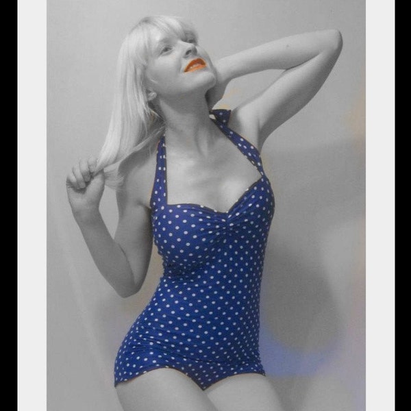 Sale ... The Bella Blue and White Polka dot one piece Maillot Swimsuit