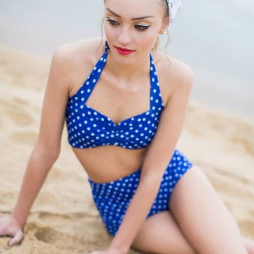 Royal Blue & White Polka Dot Retro Pin up Bikini Two Piece Etsy UK