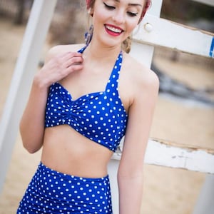 Cherry Dot Monroe Bikini Top- vintage pinup style swimwear