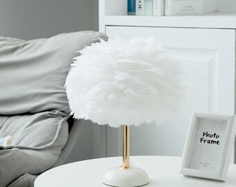 Luxury Feather Lamp with Long Stand - LED Light Decoration for Romantic Bedroom Ambiance