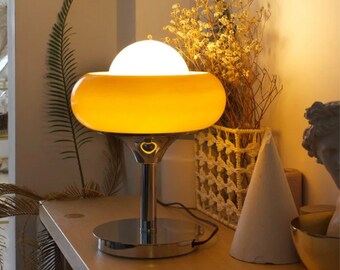 Nordic Bauhaus Table Lamp - Retro Creamy Lampshade Desk Light for Bedroom, Study, Living Room