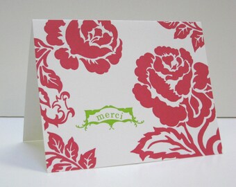 Letterpress Roses Thank You Note Sets