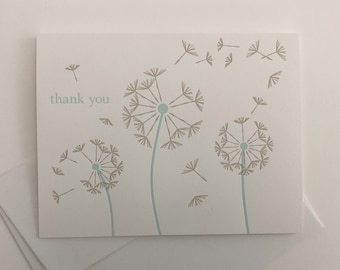 Letterpress Blue Dandelion Thank You Notecards