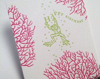 Coral Froggie Letterpress Birthday Card