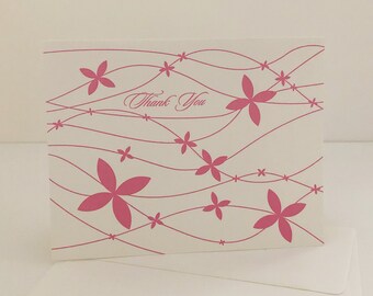 Letterpress Pink Petals Thank You Notecards