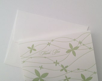 Letterpress Green Petals Thank You Notecards