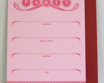 Letterpress Boxed Party Invitations (Pink)