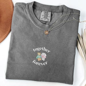 Bear and Bunny Teddy Sweater T-Shirt, Together Forever, Cute Animal Drawing, Coquette Teddy, Hand-Drawn Design, Gift For Her, Bunny Tee