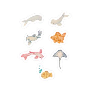 Schattige zeedieren stickers, oceaandier, schattige kawaii vis, laptopdecor, plakboek DIY, planneraccessoires, voor haar, cadeau voor kinderen