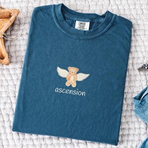 Cute Hand-drawn Teddy Bear With Wings, Garment Dyed T-shirt, Cute Coquette Vintage Style Tee, &#39;Ascension&#39; Funny Graphic Tee, Y2K For Her