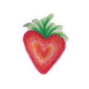 Adesivo carino con scritta "Fragola d'amore", adesivo adorabile e dolce disegnato a mano, regalo per la fidanzata, design a forma di cuore di fragola, regalo per gli amanti della frutta