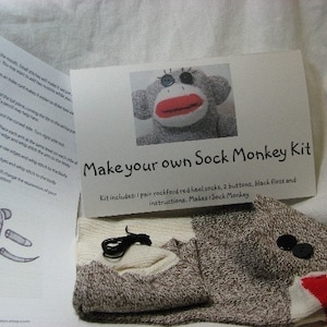 Make your Own Sock Monkey Kit - Original Brown, Pink, Blue or Green