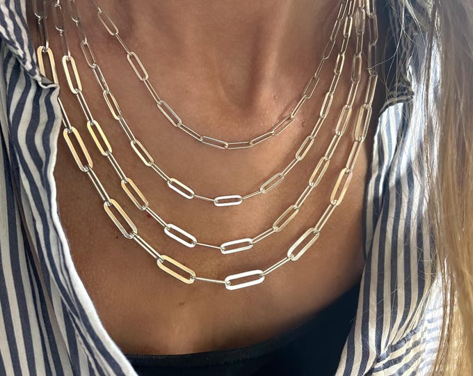 925 Silver Paperclip Chain Necklace | 4 width options | gift for her
