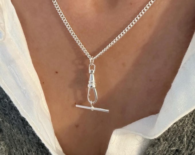 Sterling Silver Swivel Clasp T-bar Necklace | curb chain 2.5mm