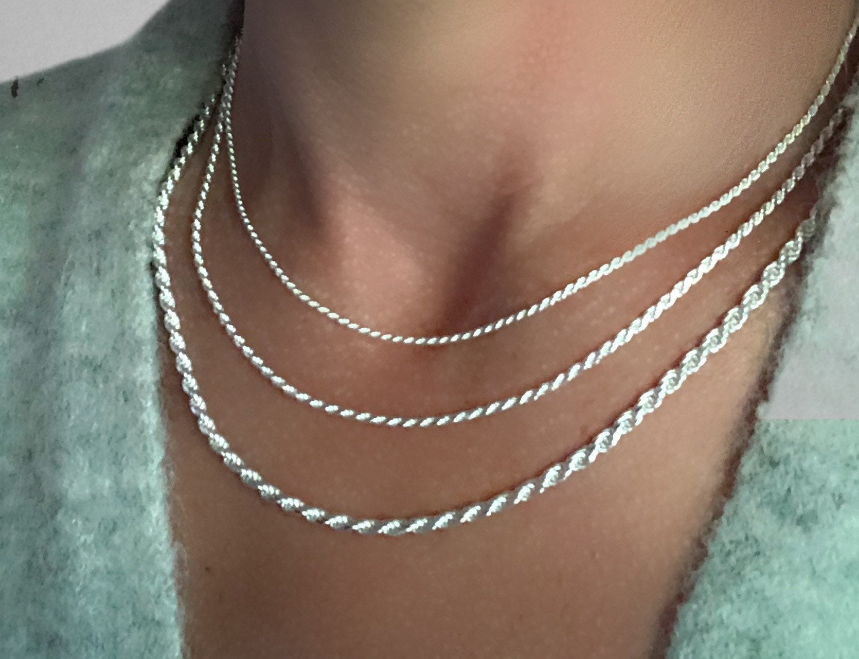 Silver Rope Chain twisted rope necklace pendant chain solid 925