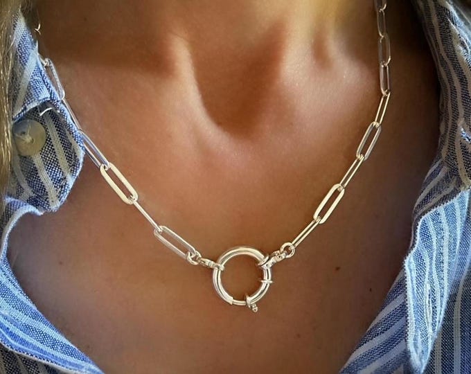 Sterling Silver Paperclip Chain with Mariner Clasp • Minimalist Everyday Necklace