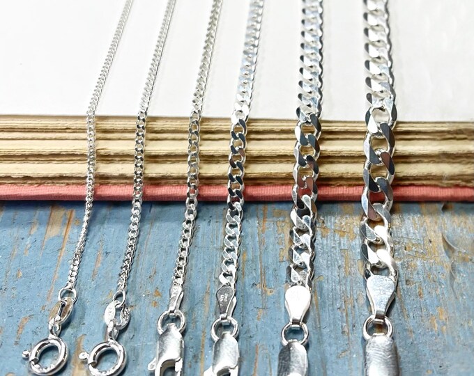 925 Silver Curb Chain | Necklace, Bracelet, Anklet | men, women, teen, unisex