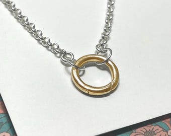 Sterling Silver Rolo Gold Charm Clasp Necklace | 2.8mm Rolo chain