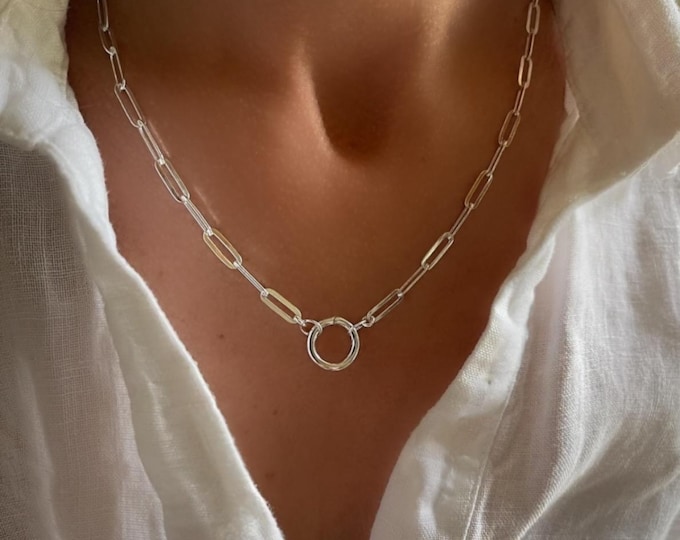 Sterling Silver Charm Clasp Paperclip Chain Necklace | add your own charms
