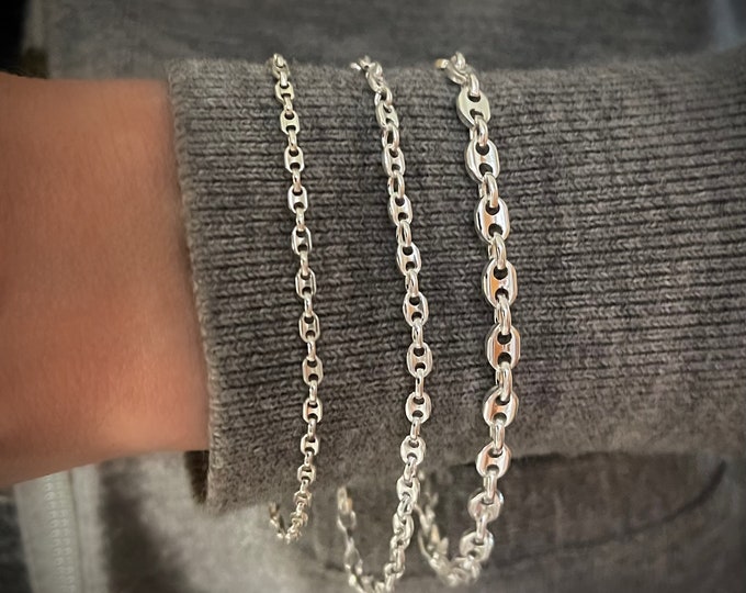 Silver Puffed Mariner Chain Bracelet | gucci link bracelet | solid 925 sterling silver