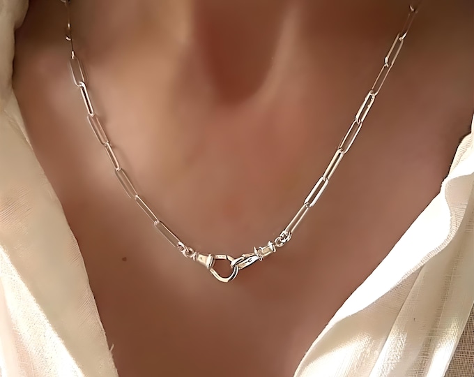 Double Swivel Clasps Paperclip Necklace | 925 Silver Heavy-Plate