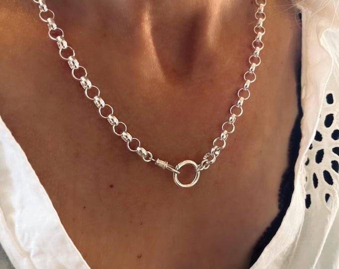 Chunky Sterling Silver Rolo Chain Necklace | Swivel & Charm Clasp | 6mm chain
