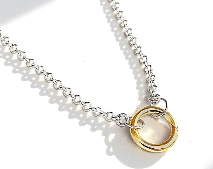 Two-tone Charm Clasp Necklace | rolo chain, 3mm wide