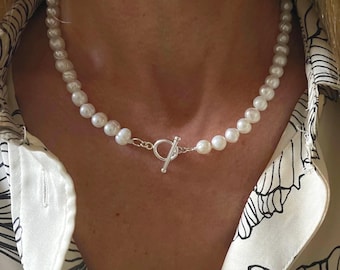 Pearl Toggle Clasp Necklace | 925 sterling silver | gift for her