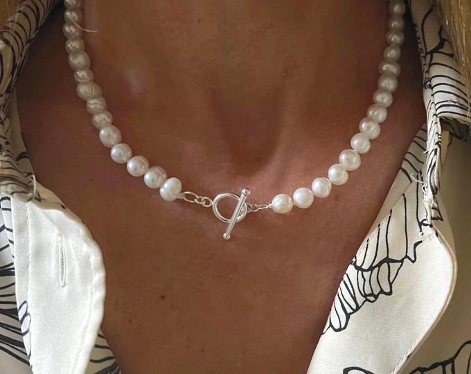 Pearl Toggle Clasp Necklace | 925 sterling silver | gift for her
