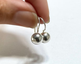 925 Silver Ball Drop Earrings | puffed circle dangles | gift for her