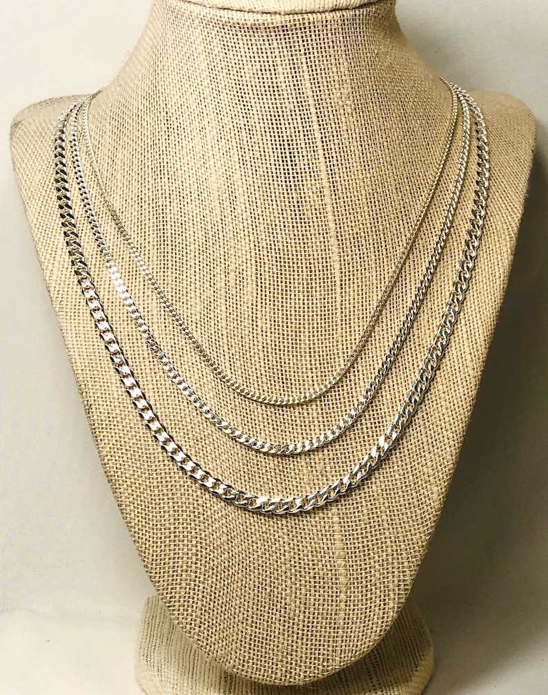 Solid 925 Sterling Curb Chain Italianmade Necklace Mens Etsy