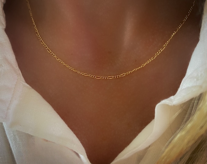 Dainty Gold Chain | figaro necklace for her | 16", 18", 20"
