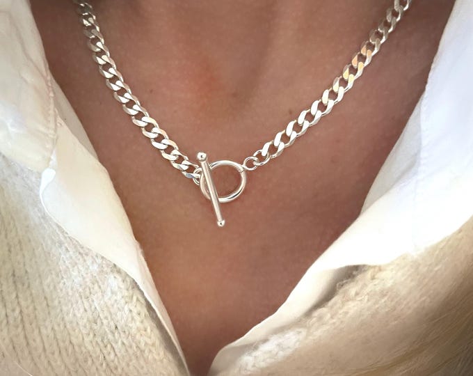 Silver Toggle Curb Chain Necklace | 3 width options | 925 sterling silver
