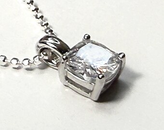 Sterling Silver Solitaire Diamond CZ Necklace