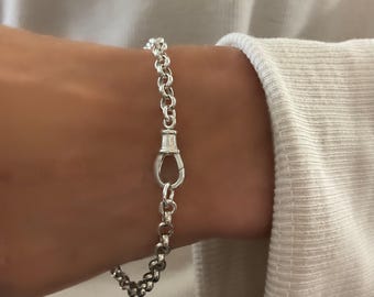 Sterling Silver Rolo Chain Bracelet | swivel clasp | silver or oxidized finish