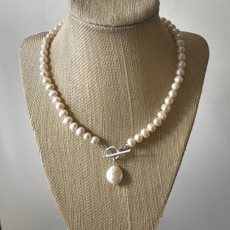 Pearl Toggle Necklace coin pearl pendant 925 sterling image 3