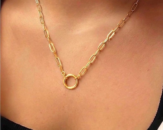 Gold Charm Clasp Paperclip Necklace | 14k Premium Plate