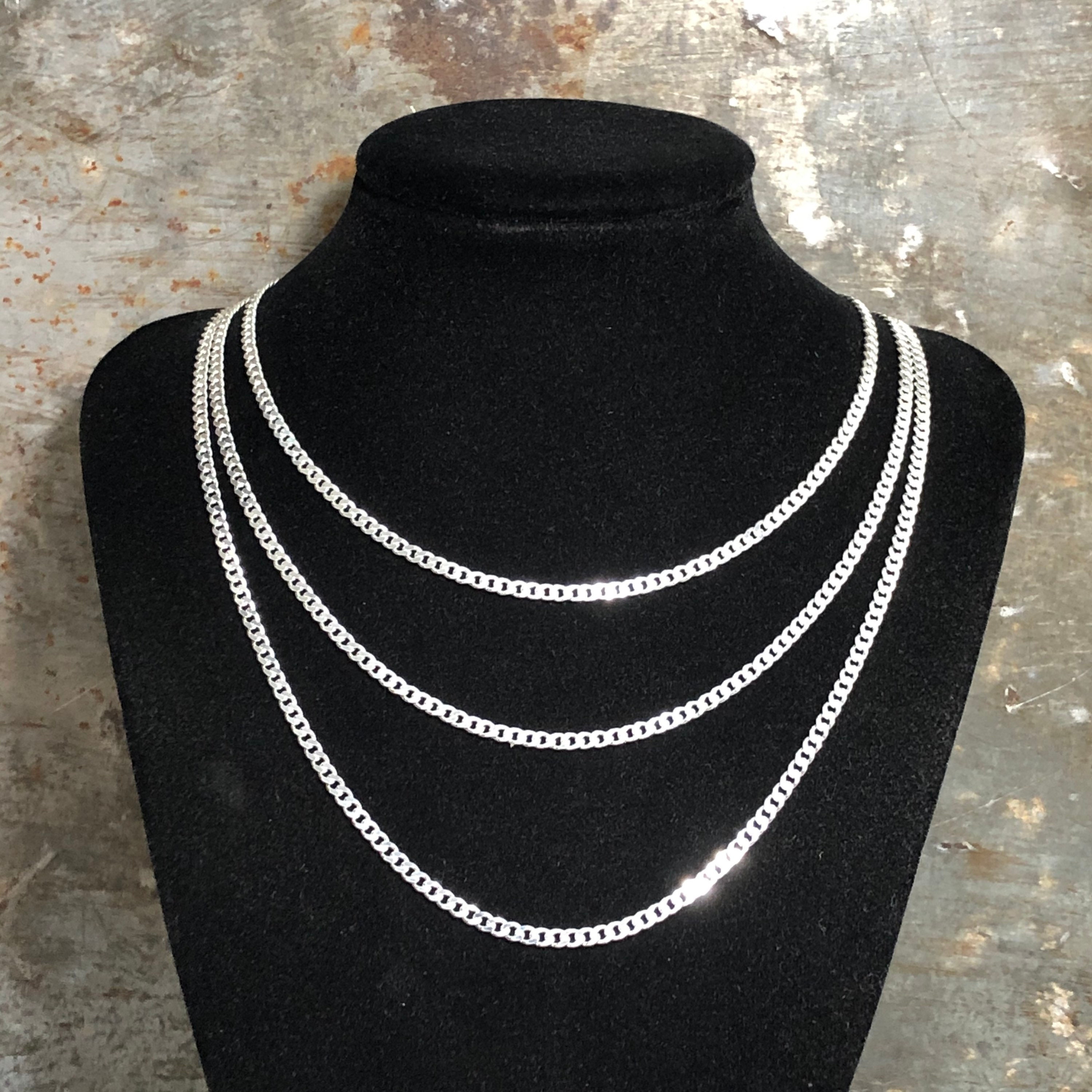 Silver Curb Chain Necklace 3mm width Solid 925 Sterling | Etsy