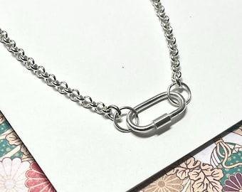 Silver Rolo Carabiner Necklace | 3mm chain | add your own charms