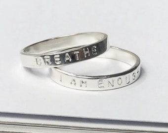 Personalized Stamped Silver Ring | word, name, date | custom stamping | 3mm wide | 925 sterling silver