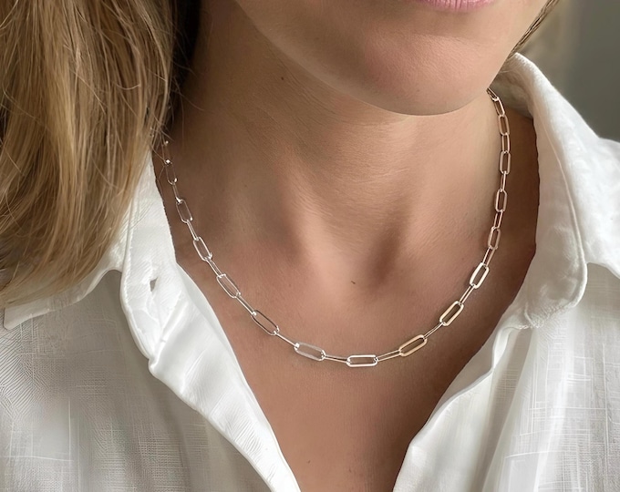Silver Paperclip Necklace | flat 3.5mm chain