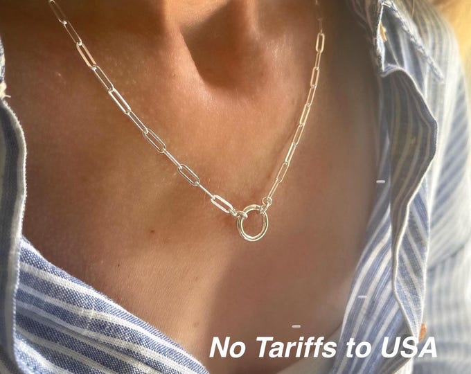 925 Silver Paperclip Necklace | charm collector clasp | NO TARIFFS to USA customers