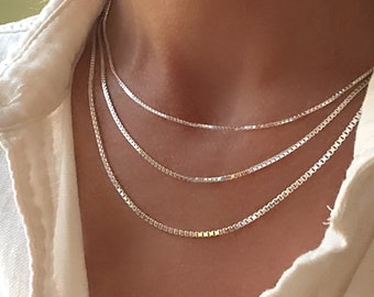 Silver Box Chain Necklace |  1.2mm, 1.7mm, 2mm widths | solid 925 sterling