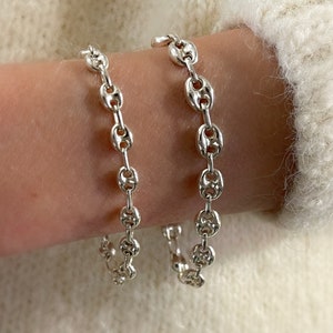 Sterling Silver Puffed Mariner Chain | Italian 925 Silver, Lobster Clasp